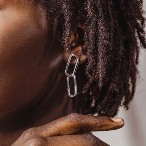 Double Link Silver Drop Earrings